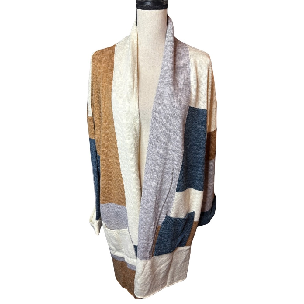 Jodifl Los Angeles Colorblock Open Front Cardigan Sweater Mustard Navy 2X NEW